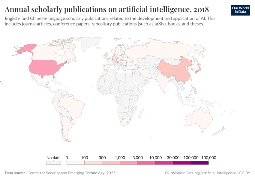 A thumbnail of the "Annual scholarly publications on artificial intelligence" chart