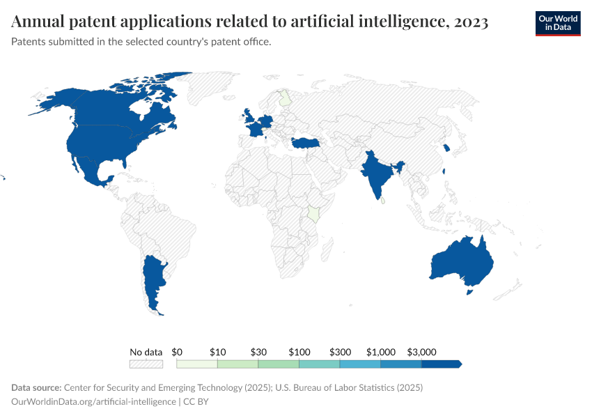 A thumbnail of the "Annual patent applications related to artificial intelligence" chart