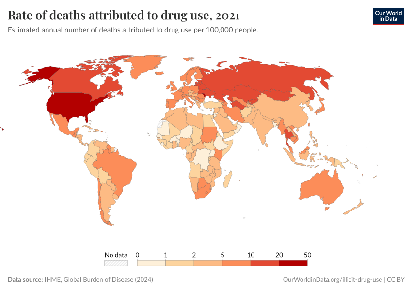 A thumbnail of the "Rate of deaths attributed to drug use" chart