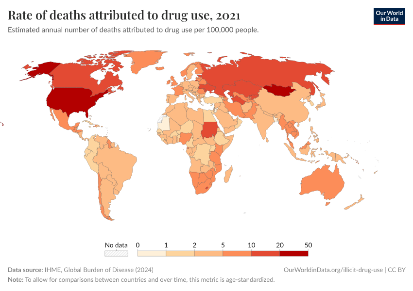 A thumbnail of the "Rate of deaths attributed to drug use" chart