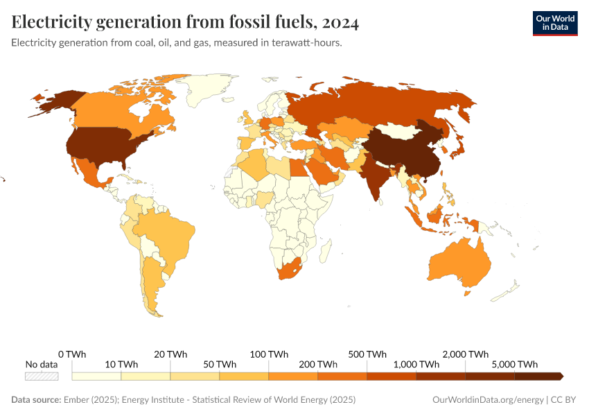 A thumbnail of the "Electricity generation from fossil fuels" chart
