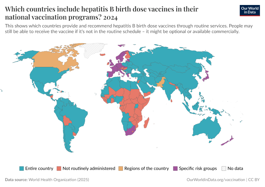 A thumbnail of the "Which countries include hepatitis B birth dose vaccines in their national vaccination programs?" chart