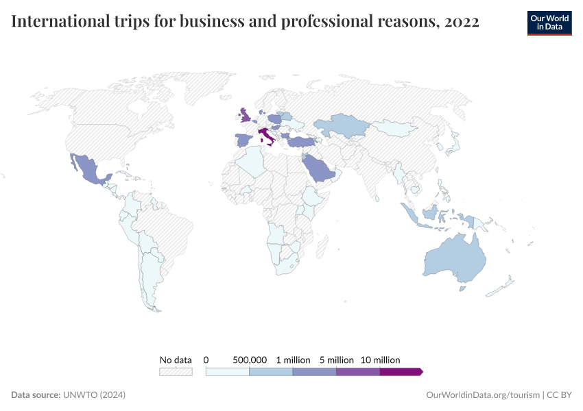 A thumbnail of the "International trips for business and professional reasons" chart