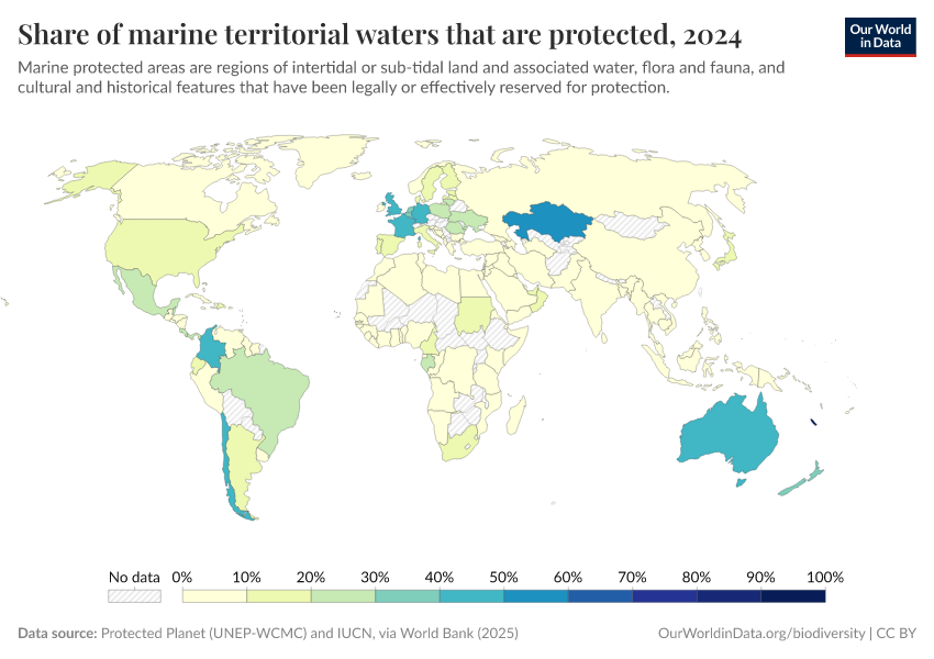 A thumbnail of the "Share of marine territorial waters that are protected" chart