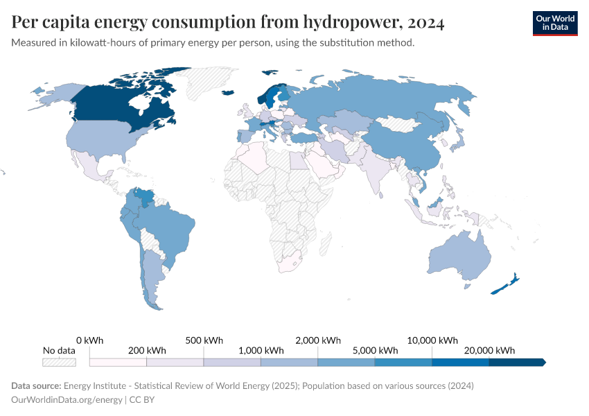 A thumbnail of the "Per capita energy consumption from hydropower" chart