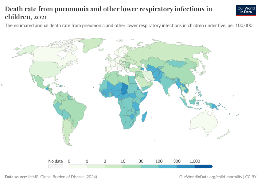 A thumbnail of the "Death rate from pneumonia and other lower respiratory infections in children" chart