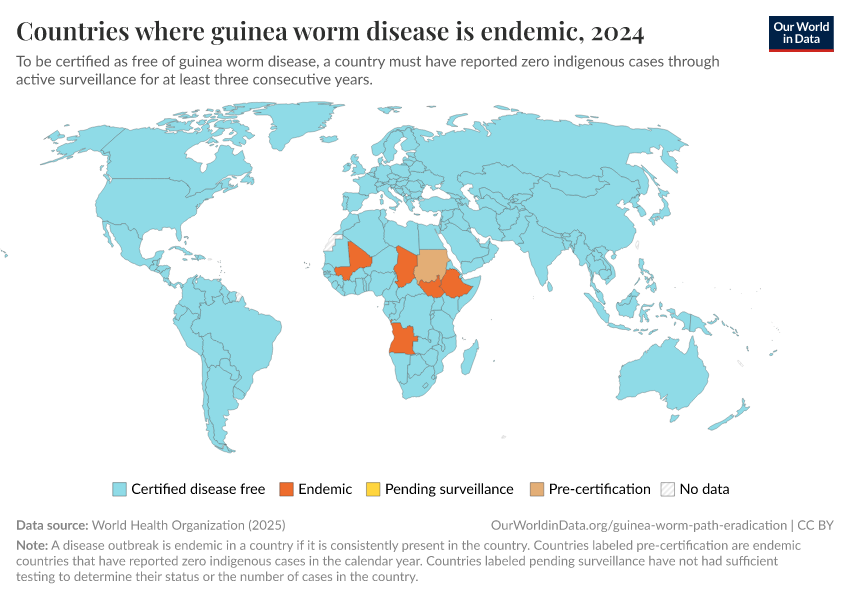 A thumbnail of the "Countries where guinea worm disease is endemic" chart