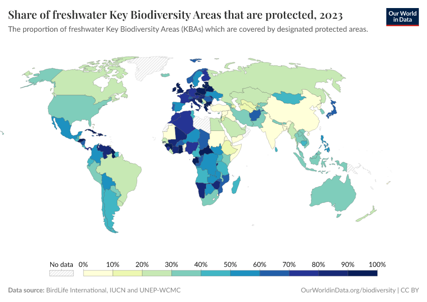 A thumbnail of the "Share of freshwater Key Biodiversity Areas that are protected" chart