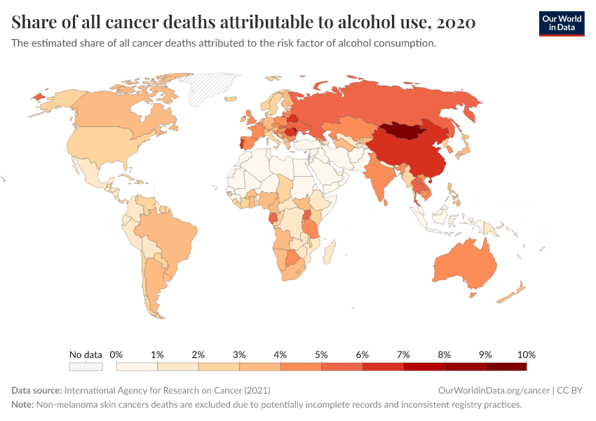 A thumbnail of the "Share of all cancer deaths attributable to alcohol use" chart
