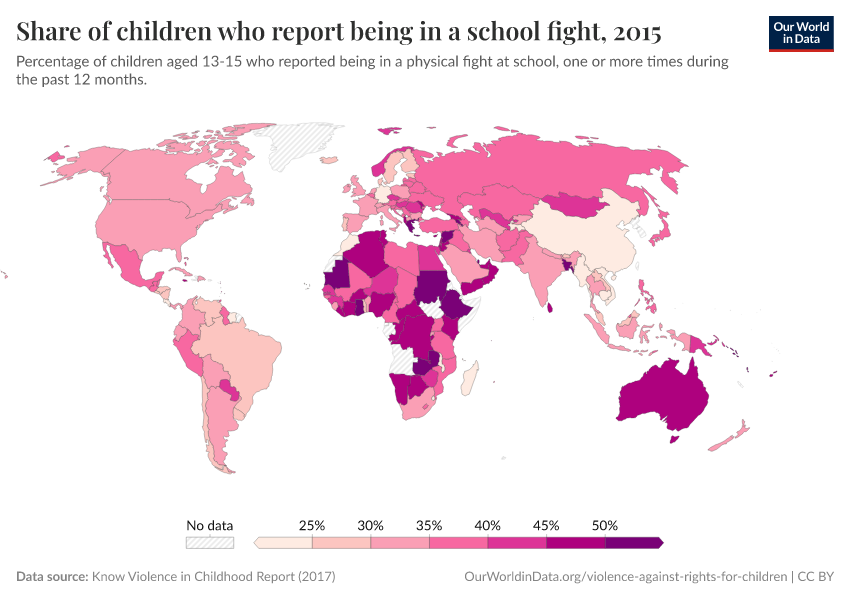 A thumbnail of the "Share of children who report being in a school fight" chart
