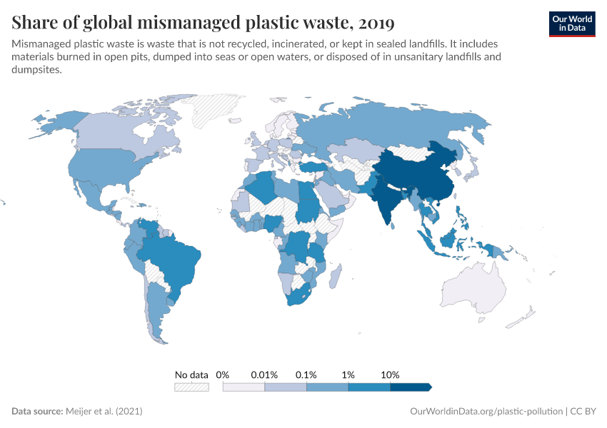 A thumbnail of the "Share of global mismanaged plastic waste" chart