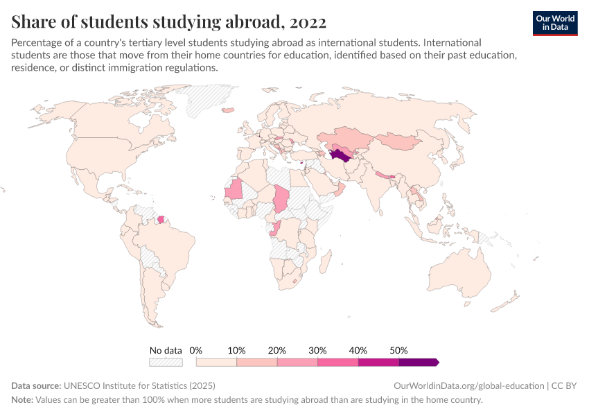 A thumbnail of the "Share of students studying abroad" chart