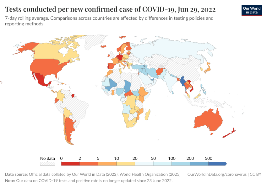 A thumbnail of the "Tests conducted per new confirmed case of COVID-19" chart