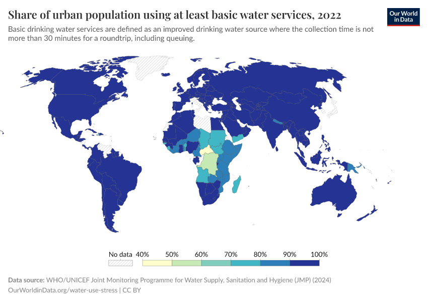 A thumbnail of the "Share of urban population using at least basic water services" chart