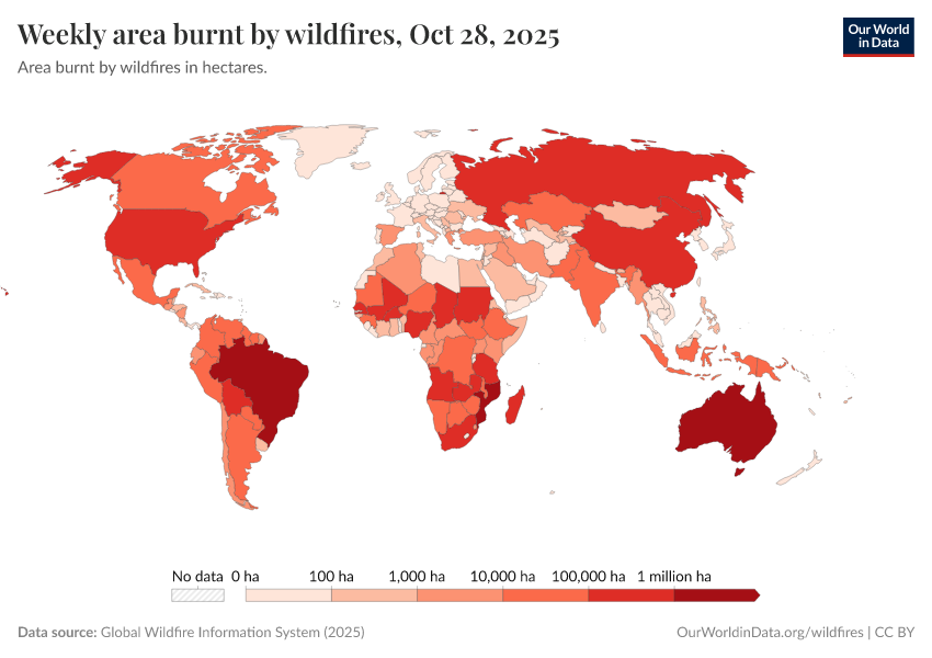 A thumbnail of the "Weekly area burnt by wildfires" chart