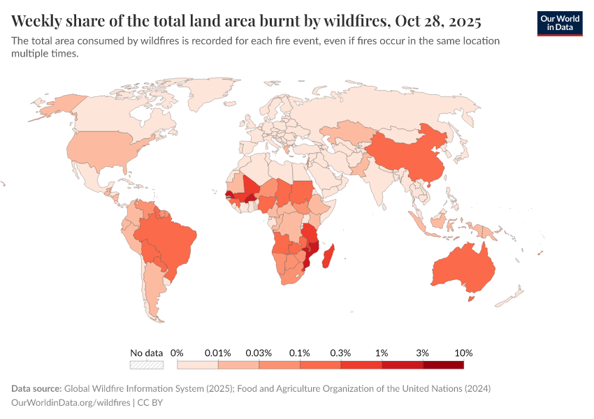 A thumbnail of the "Weekly share of the total land area burnt by wildfires" chart