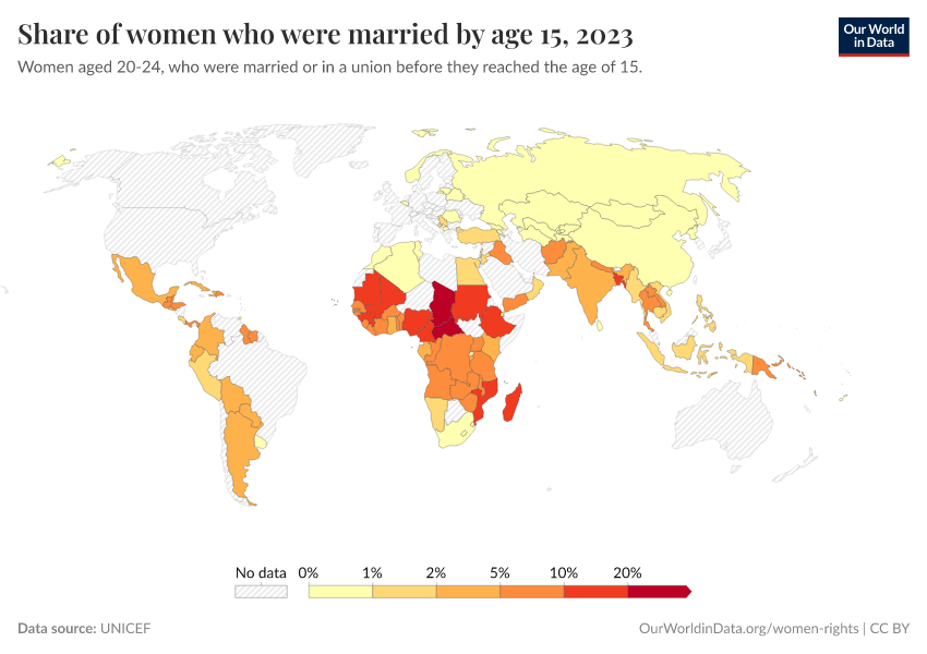 A thumbnail of the "Share of women who were married by age 15" chart